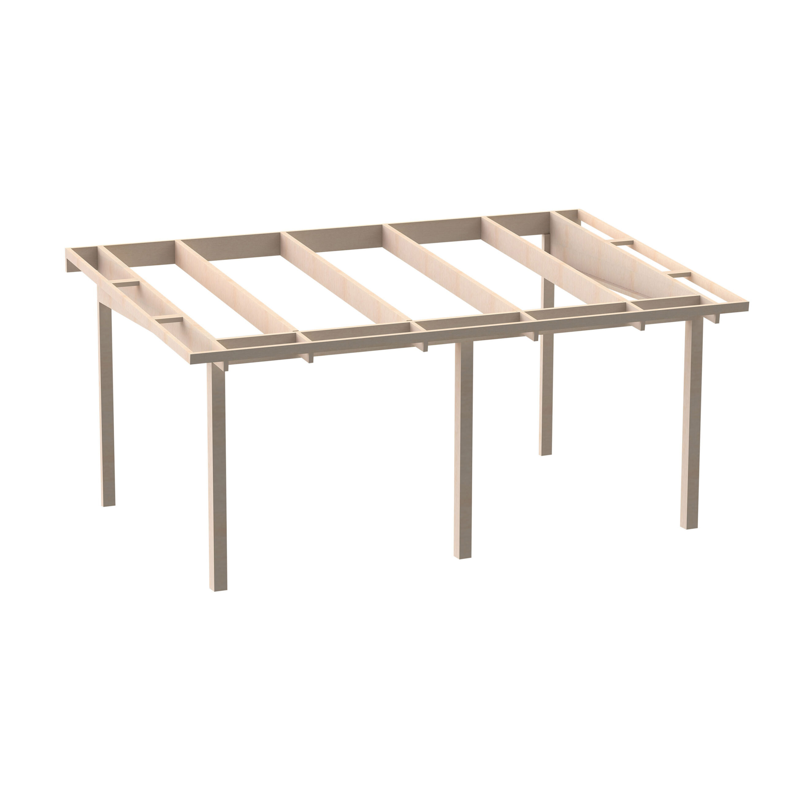 Limträstomme med pulpettak till uterum