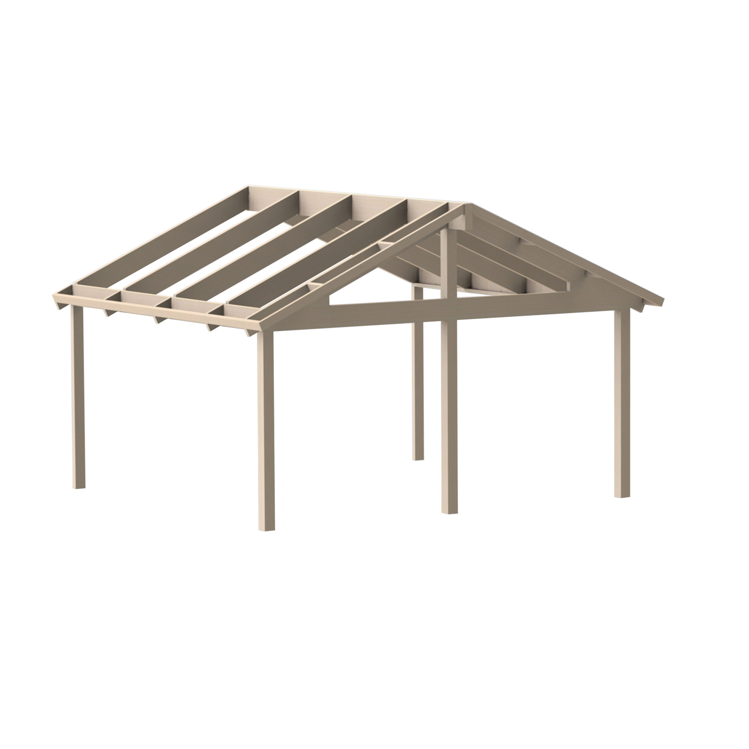 Limträstomme med sadeltak till uterum