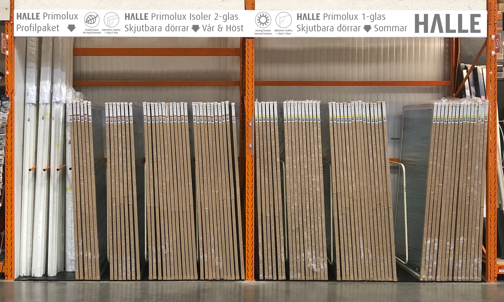 Glaspartier till uterum och uterumssystem för omgående leverans.